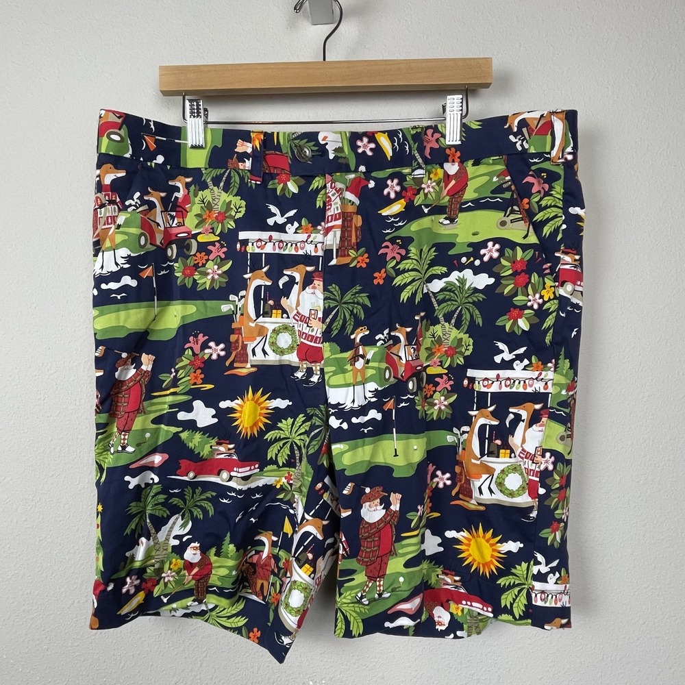 Loudmouth Golf Shorts 40 Santa Reindeer Print Red Green‎ Holiday Resort